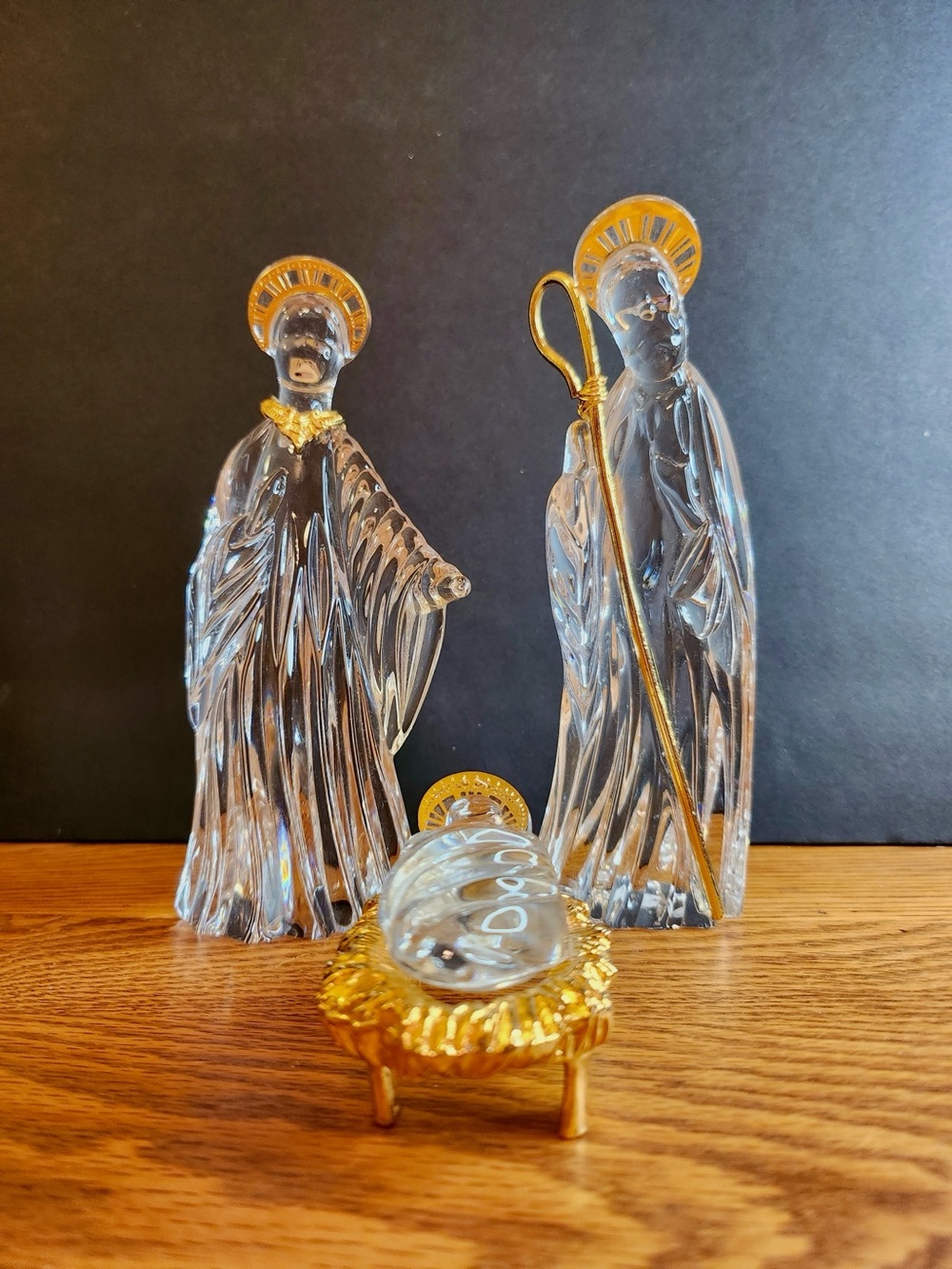 Gorham Clear Crystal Nativity Set with Gold Accents over Pewter, Germany